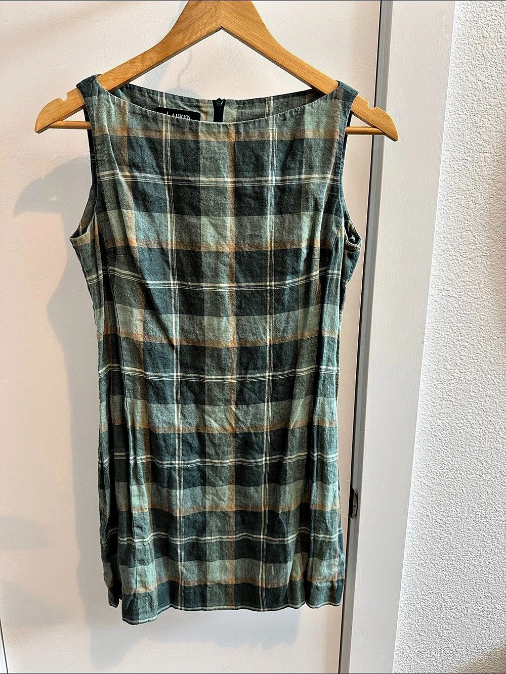 Lauren Ralph Lauren Petite plaid linen dress Plaid Linen Mini Dress Green Size